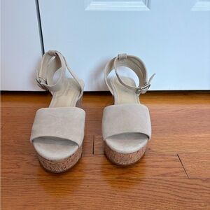 Marc Fisher Beige Suede Cork Platform Sandals